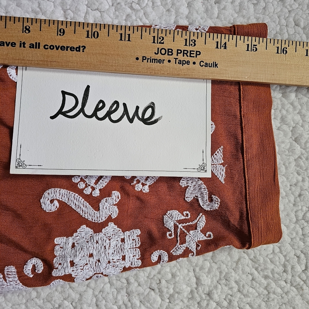 Chico's Burnt Orange Kimono with White Embroidery - Picture 8 of 8